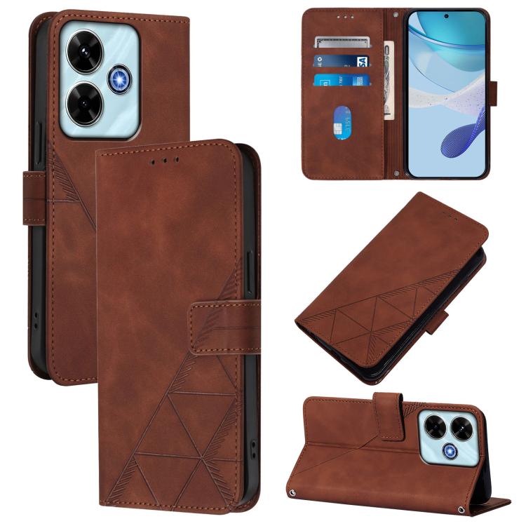 Brown 3D embossed flip leather phone case with card slots and crossbody strap