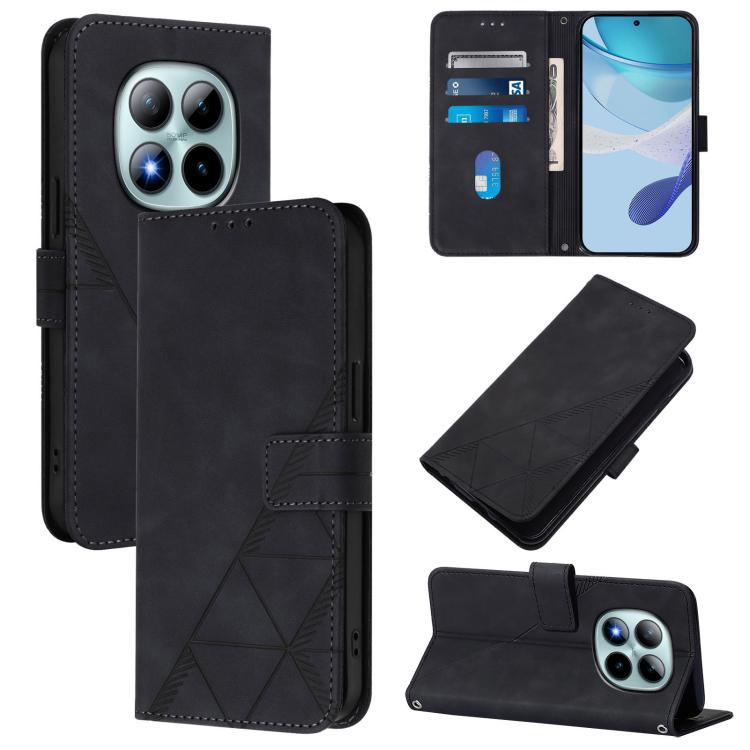 Black embossed flip leather crossbody phone case with magnetic stand and card slots