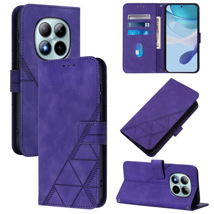Purple embossed flip leather crossbody phone case with magnetic stand in open view