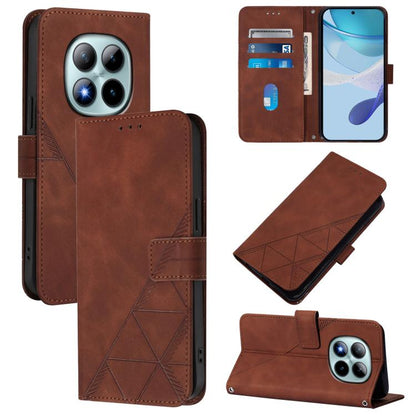 Brown embossed flip leather crossbody phone case with magnetic stand in open view