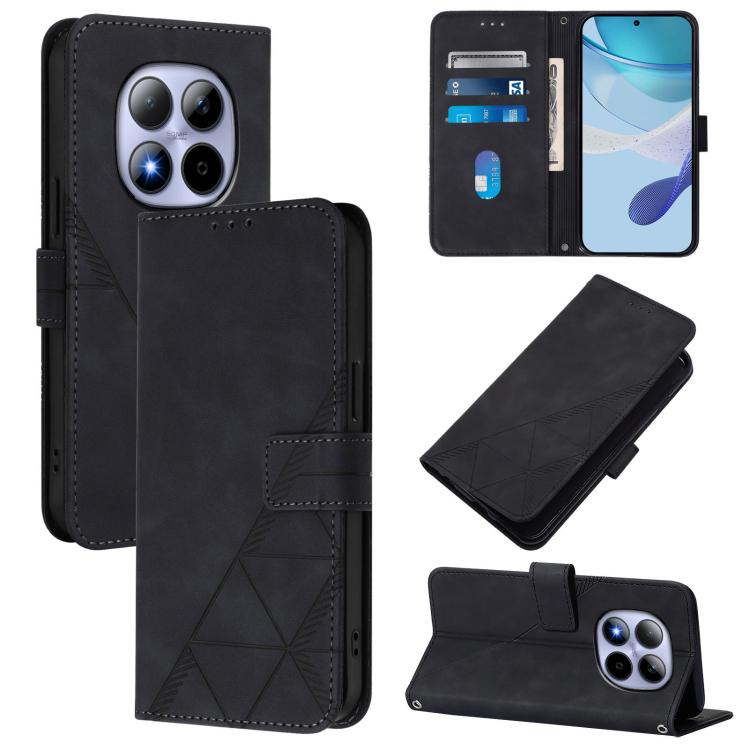 Black 3D embossed flip leather phone wallet case with magnetic strap and card slots