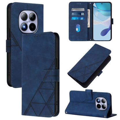 Blue flip leather phone wallet case with 3D embossed geometric pattern and card slots