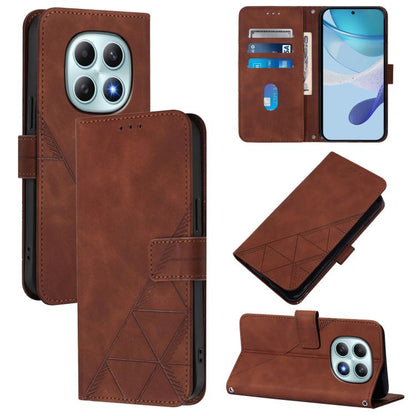 Brown 3D embossed flip leather phone wallet case with magnetic strap and card slots