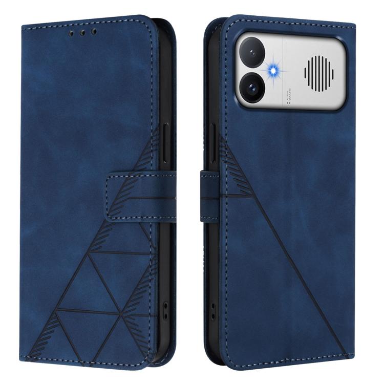 Blue embossed flip leather phone case with crossbody strap and card holder