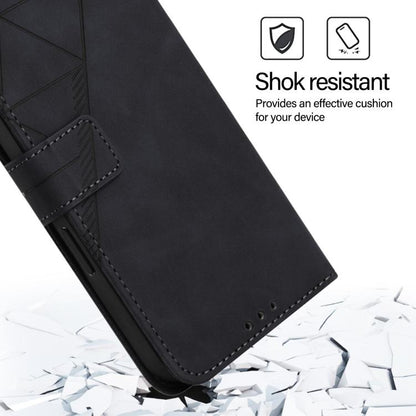 Black embossed flip leather phone case with reinforced corner stitching