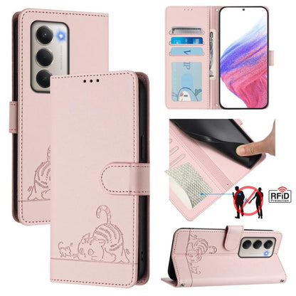 Pink RFID embossed leather phone wallet case with folio flap and card slots