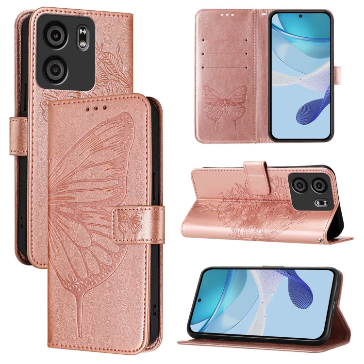 Embossed butterfly leather phone case with flip stand, rose gold