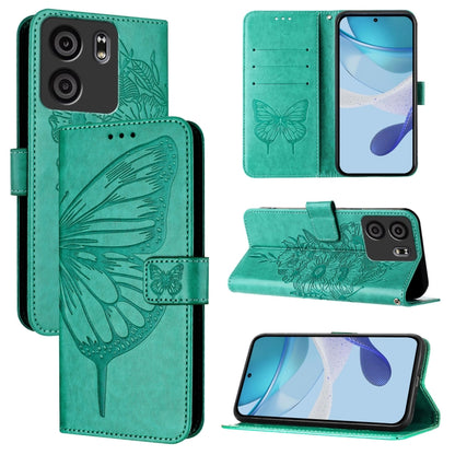 Embossed butterfly leather phone case with flip stand, green