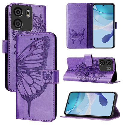 Embossed butterfly leather phone case with flip stand, purple