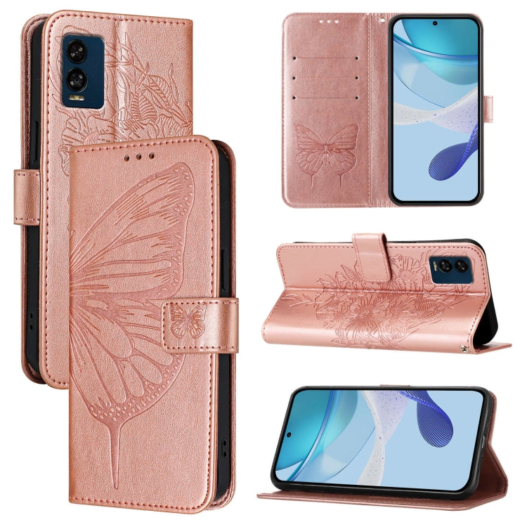 Rose embossed butterfly leather folio phone case with wallet slots and stand cover