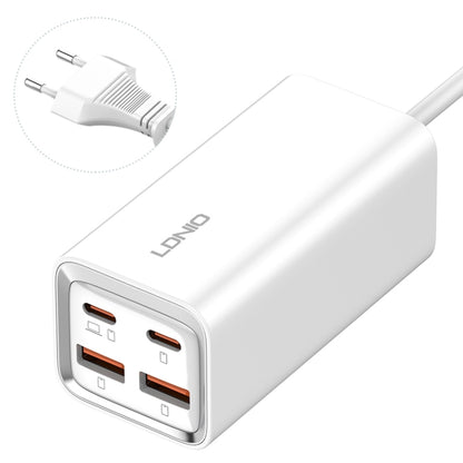 LDNIO white desktop USB charger with four ports and attached charging cable