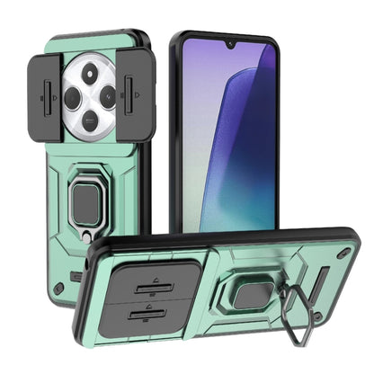 Shockproof phone case with sliding camera cover and kickstand, green