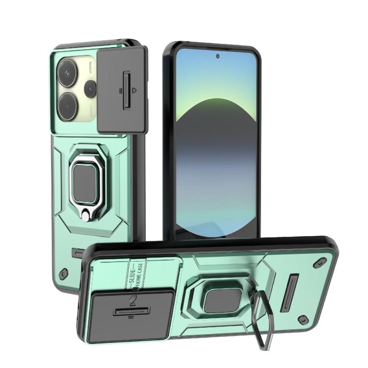 Shockproof TPU+PC phone case with sliding camshield and stand, mint green finish