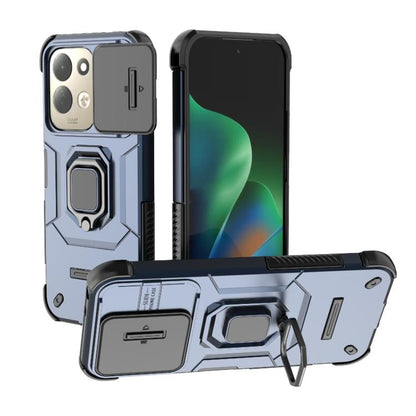 Shockproof sliding phone case with holder, light blue and black, for smartphone