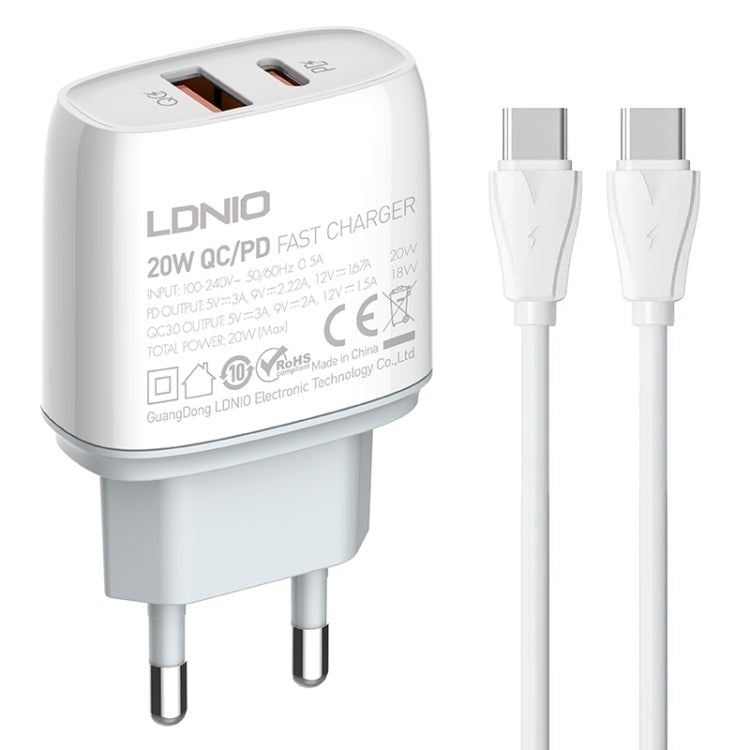 LDNIO 20W USB and Type-C fast charger with EU plug, plus 1m Type-C cable