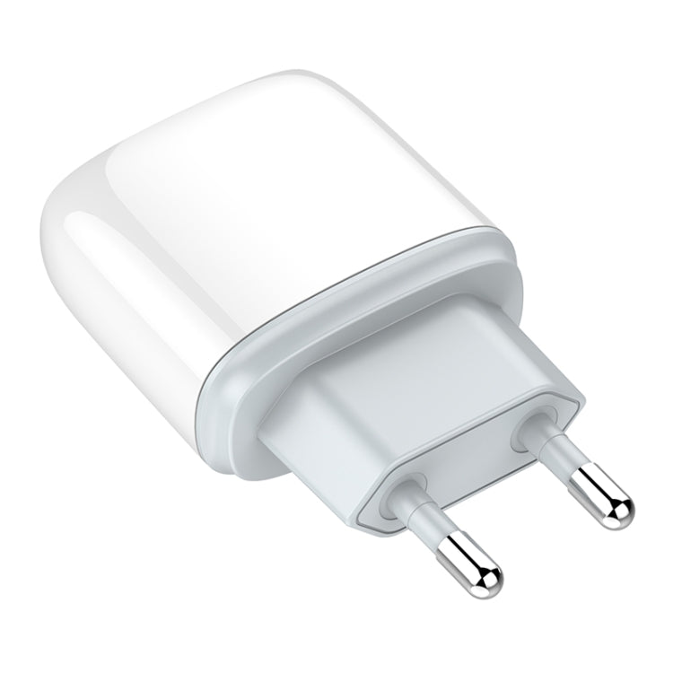 LDNIO fast charger with two-pin plug and charging port, compact white and gray