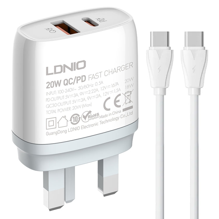 LDNIO dual-port fast charger with EU/UK two-pin plug and Type-C cable