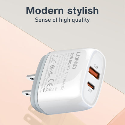 LDNIO fast charger with two output ports on a compact white and gray body