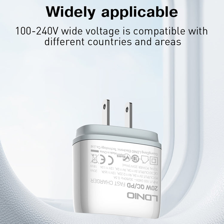White compact fast charger with foldable plug prongs and side ports