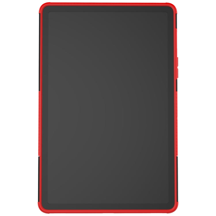 Red rugged tablet protective case with textured sides and raised edge protection