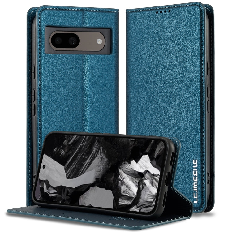 Blue PU folio phone case with textured finish, cover with camera cutout and kickstand