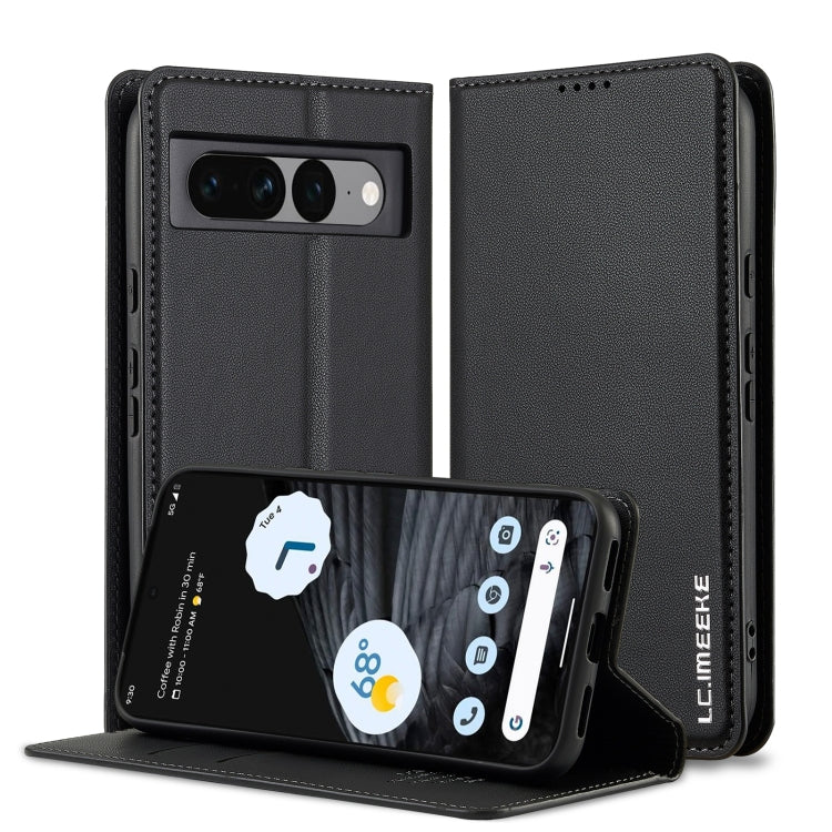 Black PU folio phone case with textured finish, kickstand view with cutouts
