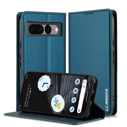 Blue PU folio phone case with textured finish, kickstand view with cutouts