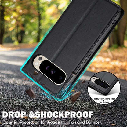 Black shockproof folio phone case with raised lens edge and textured flip cover