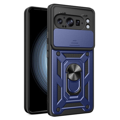 Blue TPU+PC phone case with sliding camera cover and rugged armor frame