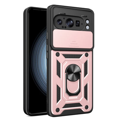 Rose gold TPU+PC phone case with sliding camera cover and rugged armor frame