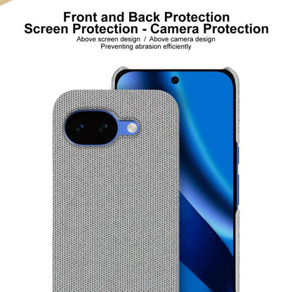 Textured fabric-look phone case with camera cutout, light grey, front and back protection