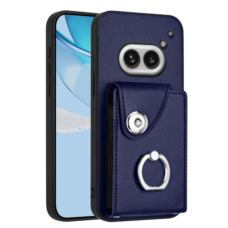 Blue phone case with card pocket and metal ring holder
