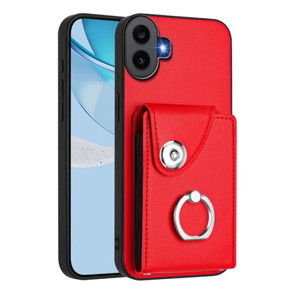 Red phone case with card holder pocket and metal ring grip on the back