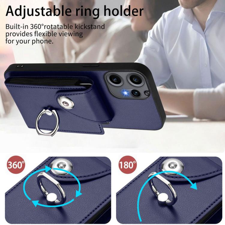 Blue phone case with rotatable metal ring holder for multiple viewing angles