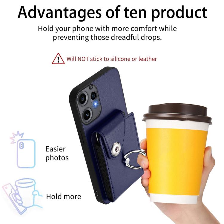 Blue phone case with card sleeve and metal ring holder