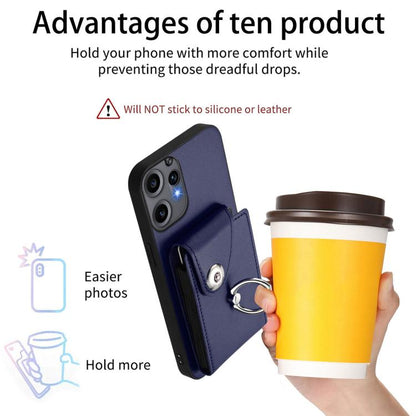 Blue phone case with card sleeve and metal ring holder