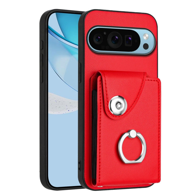 Red phone case with card sleeve and metal ring holder