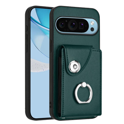 Green phone case with card sleeve and metal ring holder