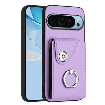 Light purple phone case with card sleeve and metal ring holder