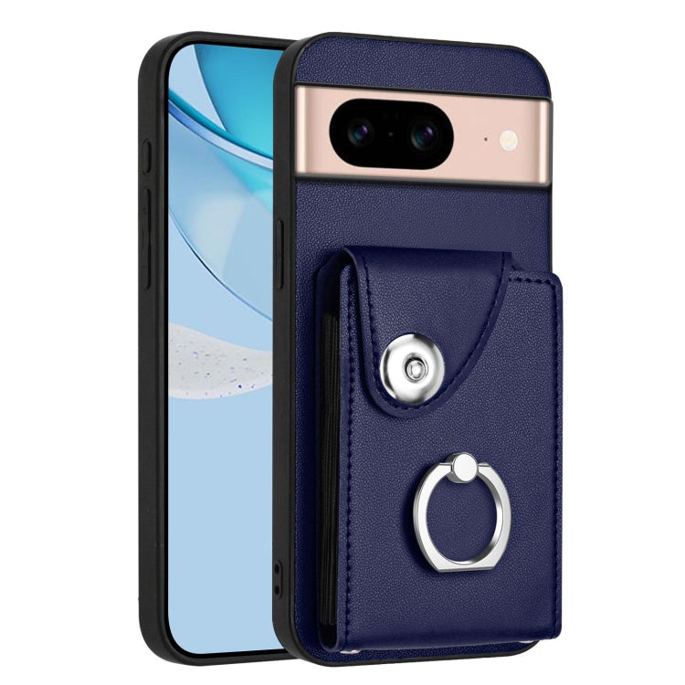 Blue phone case with card holder pocket and metal ring loop