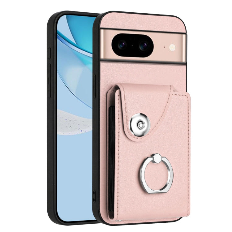 Pink phone case with card holder pocket and metal ring loop