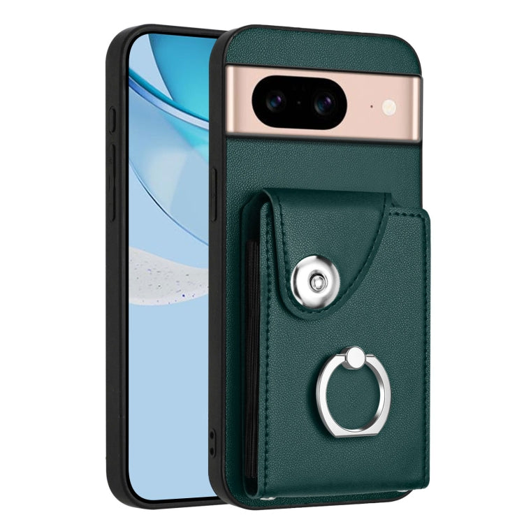 Green phone case with card holder pocket and metal ring loop