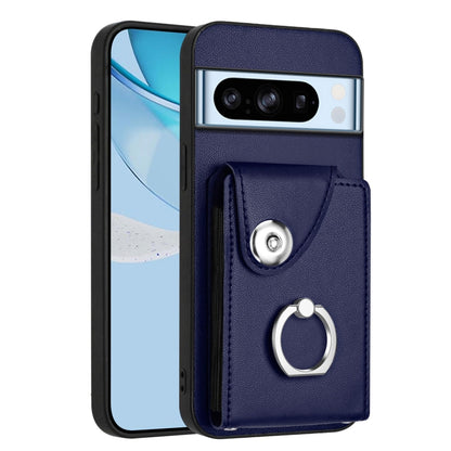 Navy phone case with card holder pocket and metal ring loop
