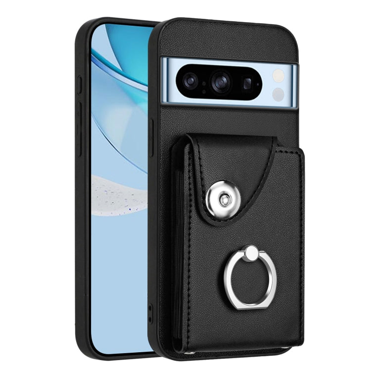 Black phone case with card holder pocket and metal ring loop