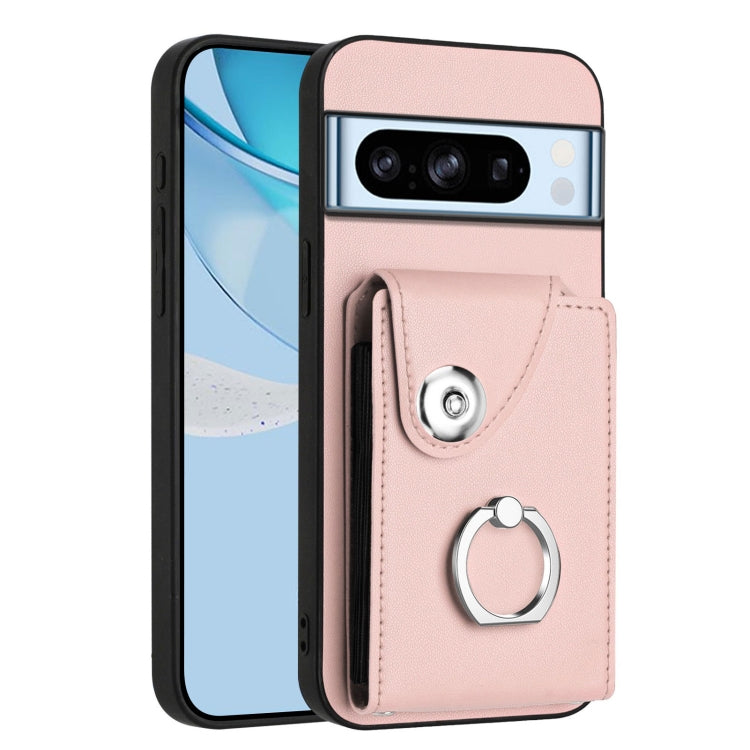 Light pink phone case with card holder pocket and metal ring loop