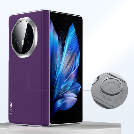 Skin-feel liquid leather phone case, purple with dual camera cutout and slim side profile