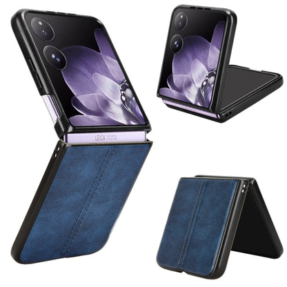 Folding phone case with faux leather back and blue interior flap for dual-screen phones