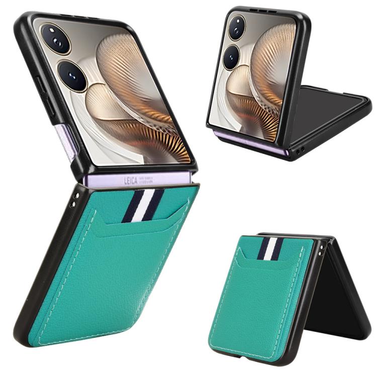 Litchi-texture card-slot phone case with flip cover, green with card pocket and stand