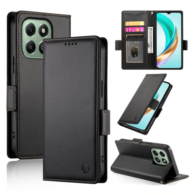 Black frosted leather flip phone case with magnetic side buckle and card slot