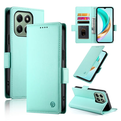 Mint frosted leather flip phone case with magnetic side buckle and card slot